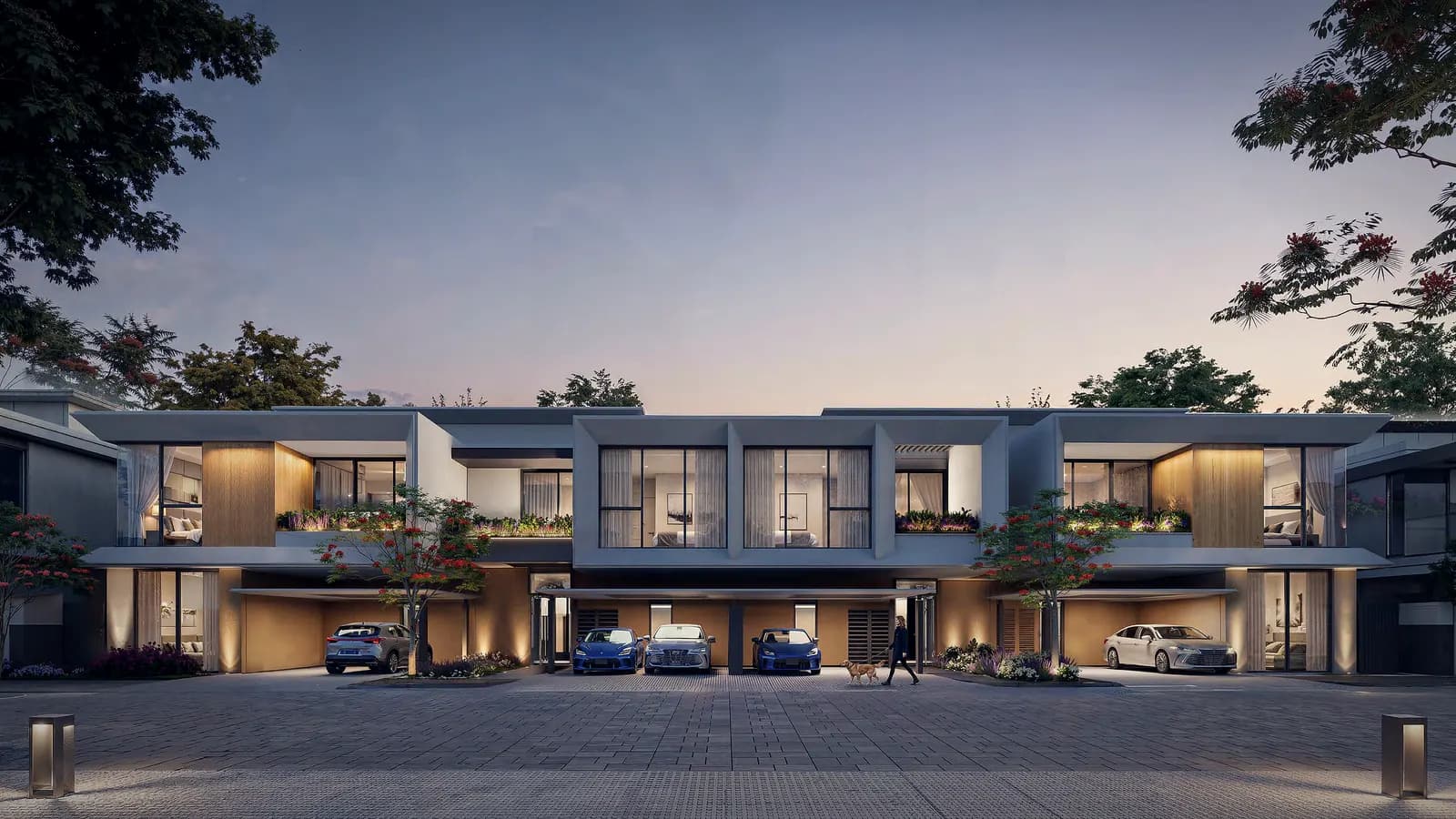 Azizi Florence, render of townhouses at dusk